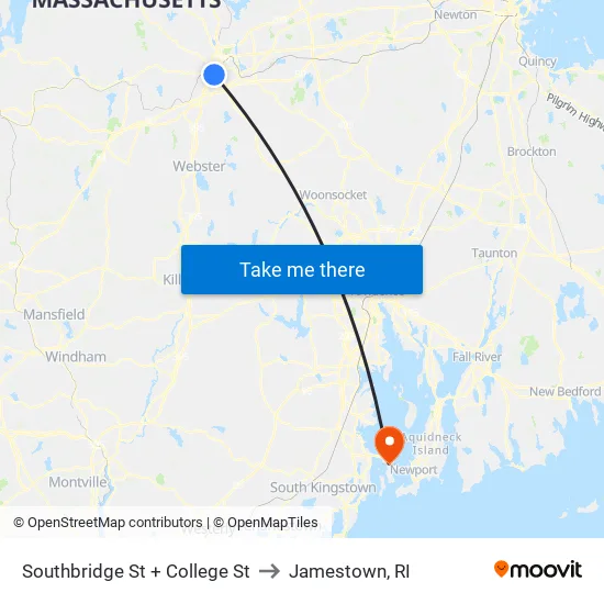 Southbridge St at College to Jamestown, RI map