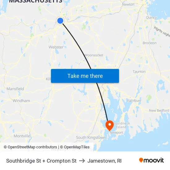 Southbridge St at Crompton to Jamestown, RI map