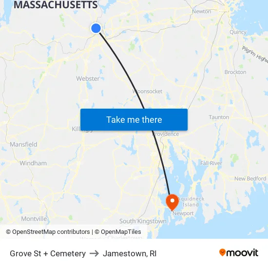 Grove St at Cemetery to Jamestown, RI map