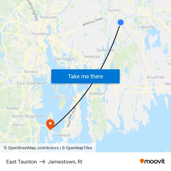 East Taunton to Jamestown, RI map