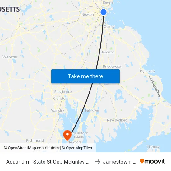 Aquarium - State St Opp Mckinley Sq to Jamestown, RI map