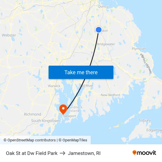Oak St at Dw Field Park to Jamestown, RI map