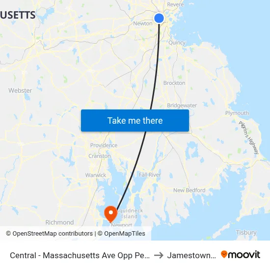 Central - Massachusetts Ave Opp Pearl St to Jamestown, RI map
