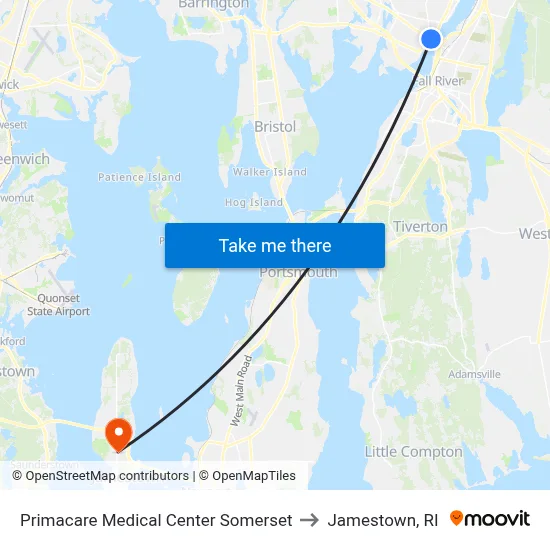 Primacare Medical Center Somerset to Jamestown, RI map