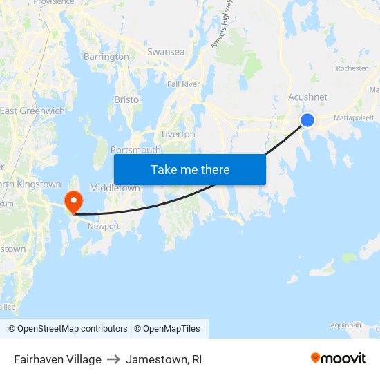 Fairhaven Village to Jamestown, RI map