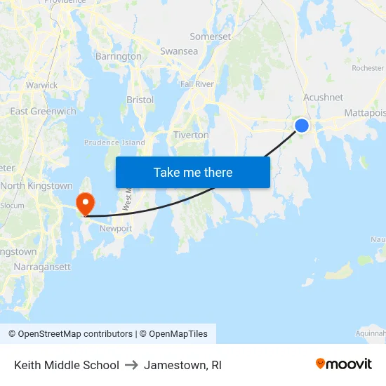 Keith Middle School to Jamestown, RI map