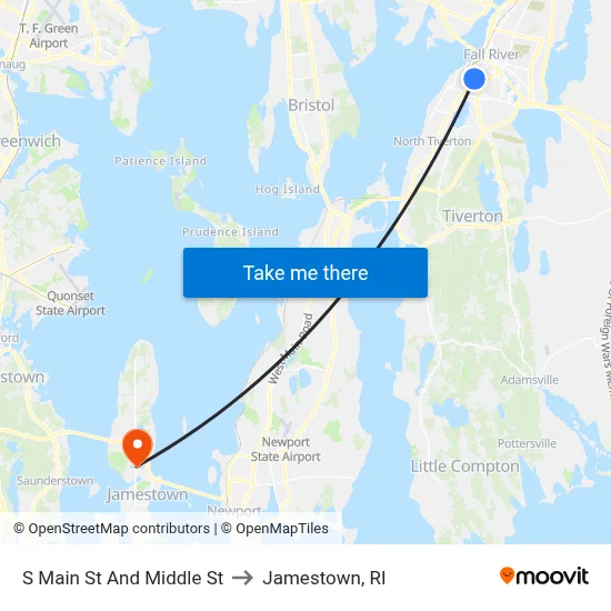 S Main St And Middle St to Jamestown, RI map