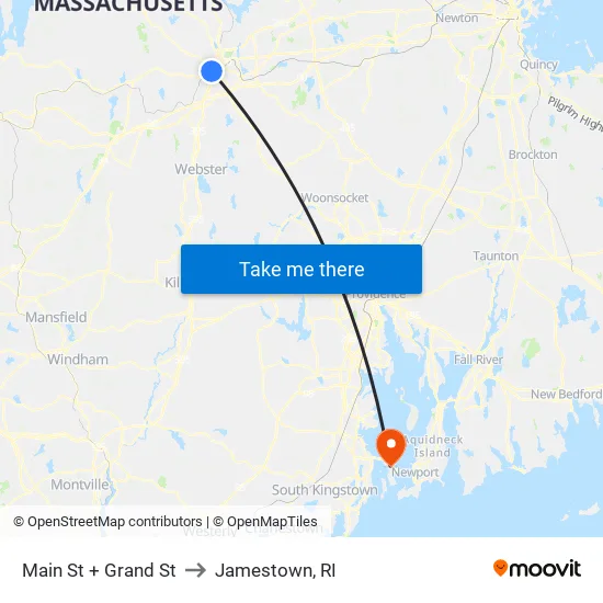 Main St + Grand St to Jamestown, RI map
