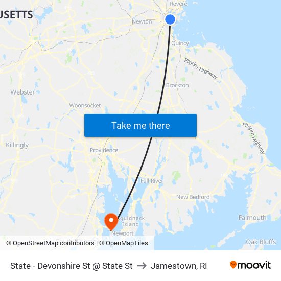 State - Devonshire St @ State St to Jamestown, RI map