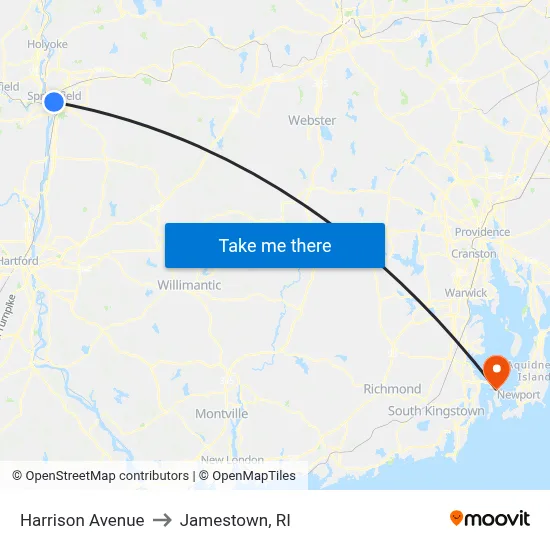 Harrison Avenue to Jamestown, RI map