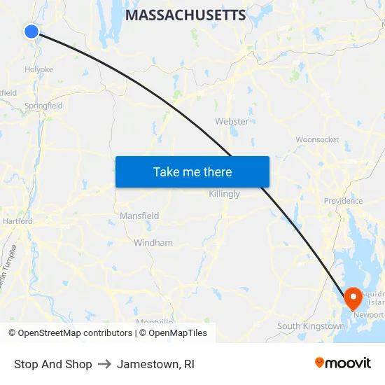 Stop And Shop to Jamestown, RI map