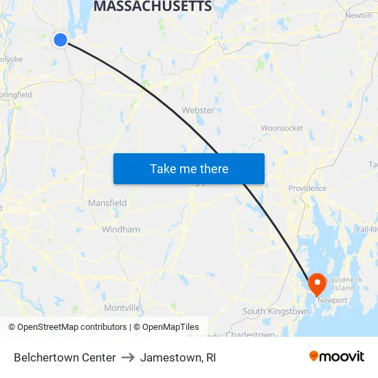 Belchertown Center to Jamestown, RI map