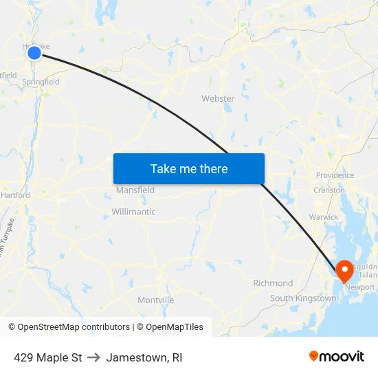 429 Maple St to Jamestown, RI map