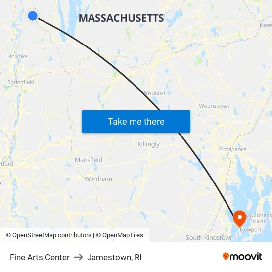 Fine Arts Center to Jamestown, RI map