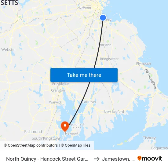 North Quincy - Hancock Street Garage to Jamestown, RI map
