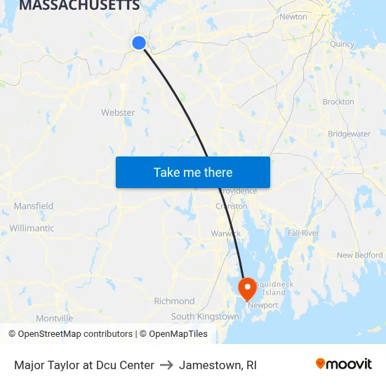 Major Taylor at Dcu Center to Jamestown, RI map