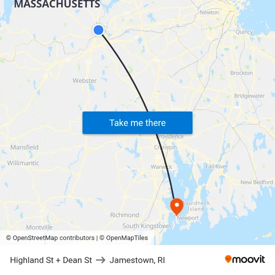 Highland St + Dean St to Jamestown, RI map