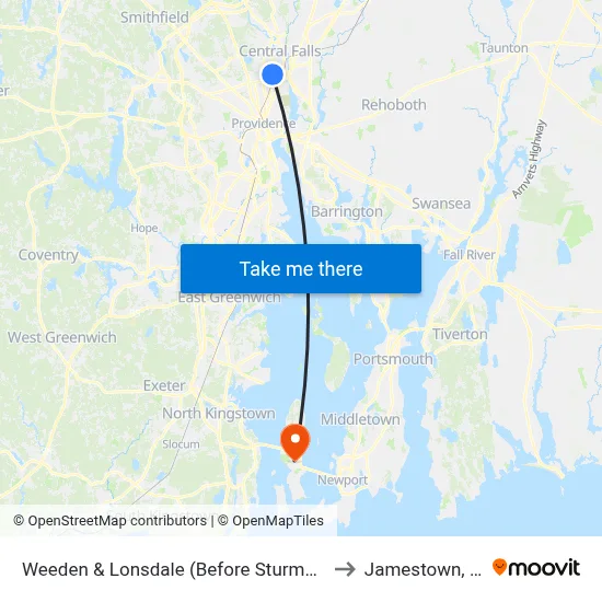 Weeden & Lonsdale (Before Sturman) to Jamestown, RI map