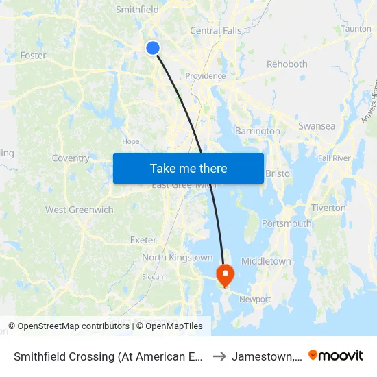 Smithfield Crossing (At American Eagle) to Jamestown, RI map