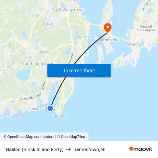 Galilee (Block Island Ferry) to Jamestown, RI map