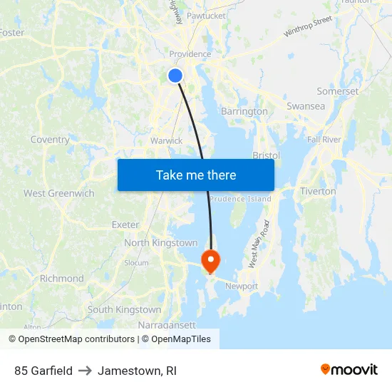 85 Garfield to Jamestown, RI map