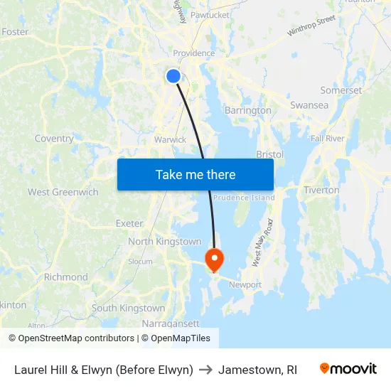 Laurel Hill & Elwyn (Before Elwyn) to Jamestown, RI map