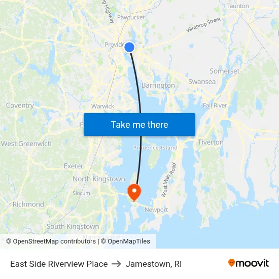 East Side Riverview Place to Jamestown, RI map