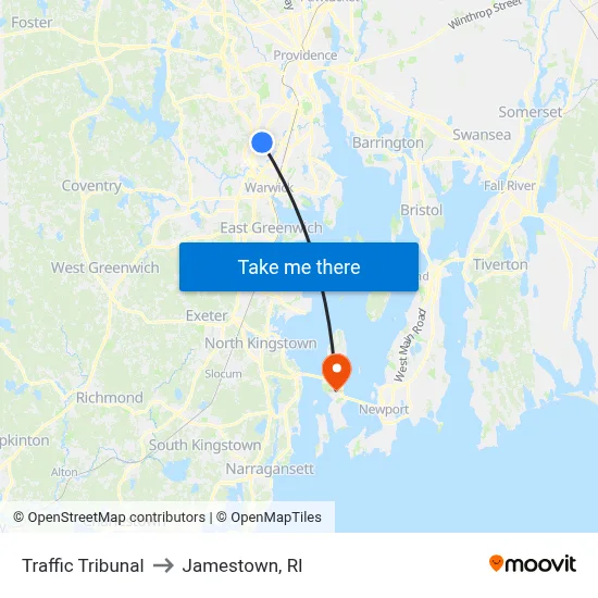 Traffic Tribunal to Jamestown, RI map