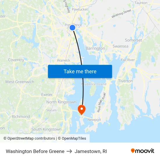 Washington Before Greene to Jamestown, RI map