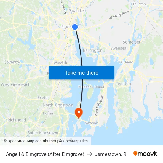 Angell & Elmgrove (After Elmgrove) to Jamestown, RI map