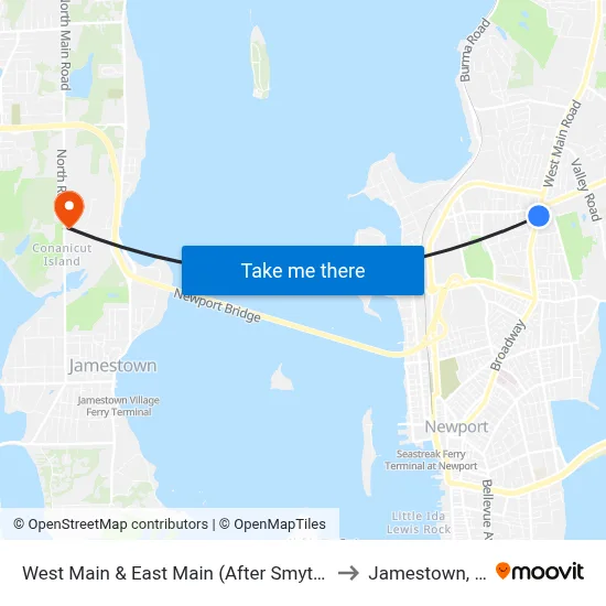 West Main & East Main (After Smythe) to Jamestown, RI map
