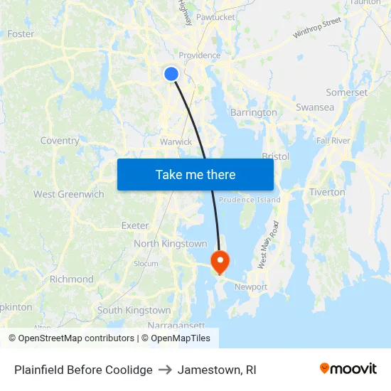Plainfield Before Coolidge to Jamestown, RI map