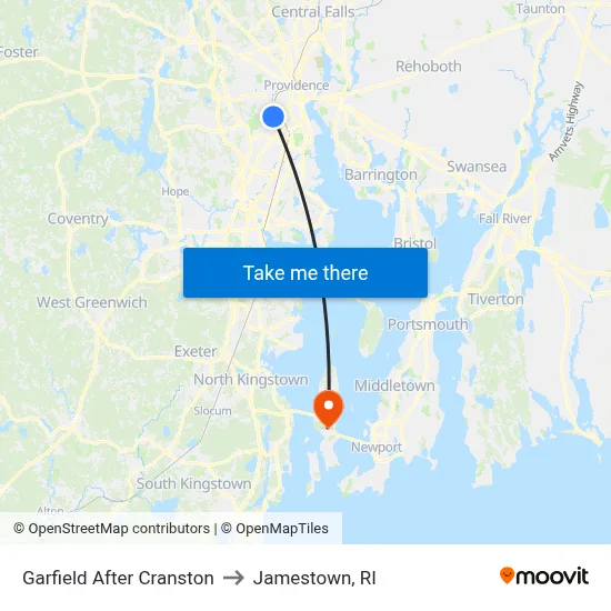 Garfield After Cranston to Jamestown, RI map