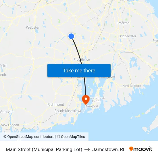 Main Street (Municipal Parking Lot) to Jamestown, RI map
