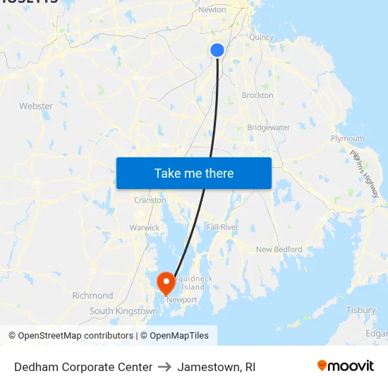Dedham Corporate Center to Jamestown, RI map