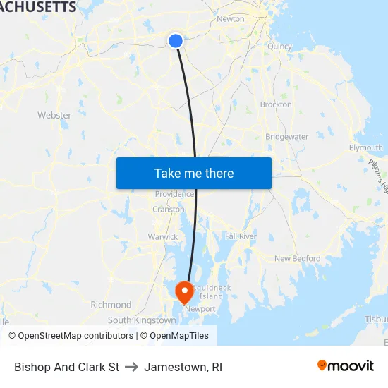 Bishop And Clark St to Jamestown, RI map