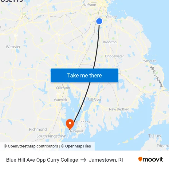 Blue Hill Ave Opp Curry College to Jamestown, RI map
