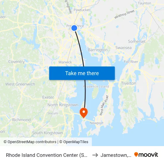 Rhode Island Convention Center (Sabin) to Jamestown, RI map