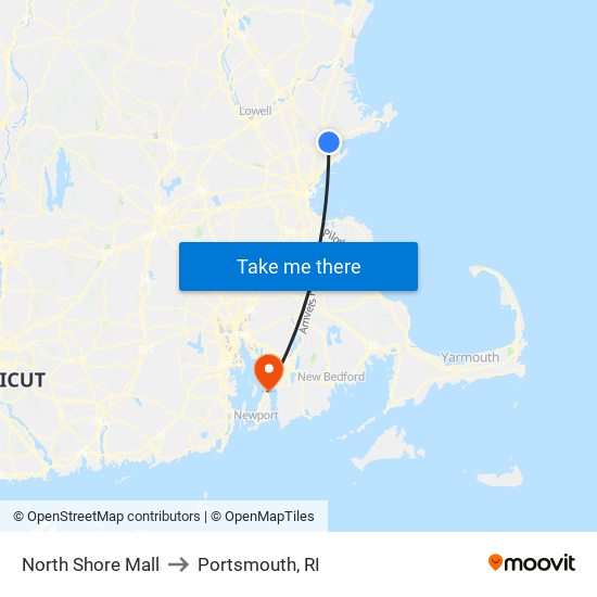 North Shore Mall to Portsmouth, RI map