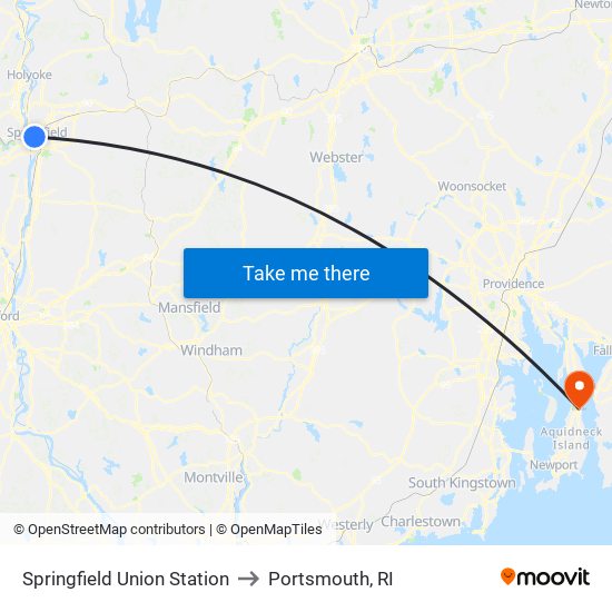 Springfield Union Station to Portsmouth, RI map