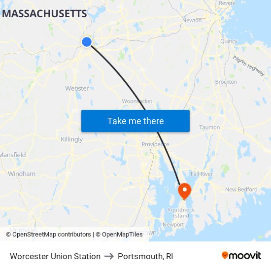 Us to Portsmouth, RI map