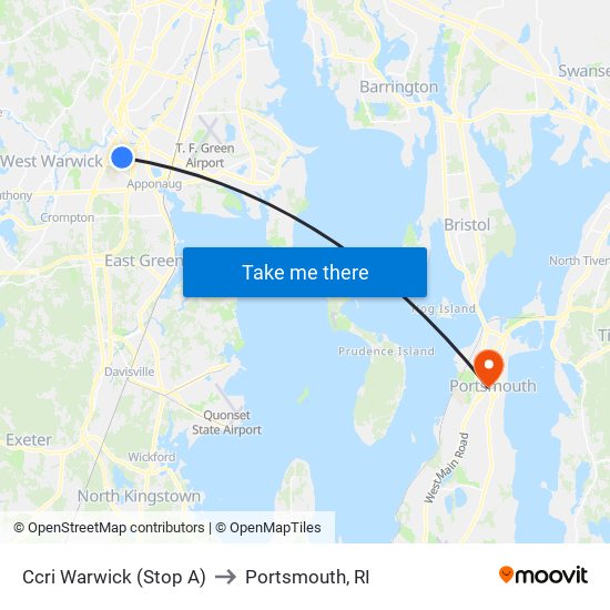 Ccri Warwick (Stop A) to Portsmouth, RI map