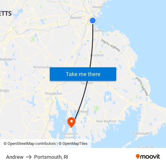 Andrew to Portsmouth, RI map