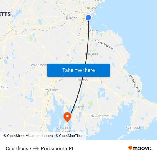 Courthouse to Portsmouth, RI map