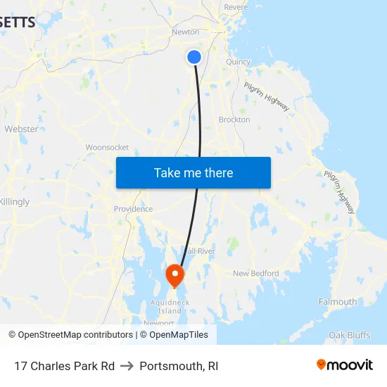 17 Charles Park Rd to Portsmouth, RI map