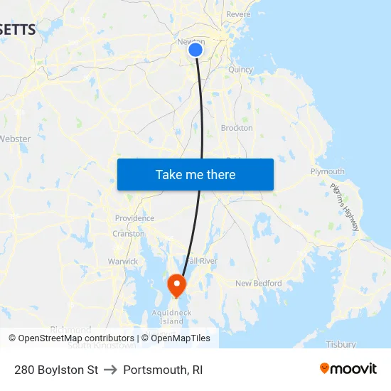 280 Boylston St to Portsmouth, RI map
