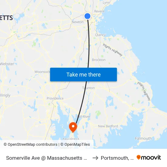 Somerville Ave @ Massachusetts Ave to Portsmouth, RI map