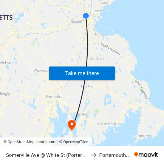 Somerville Ave @ White St (Porter Sq) to Portsmouth, RI map