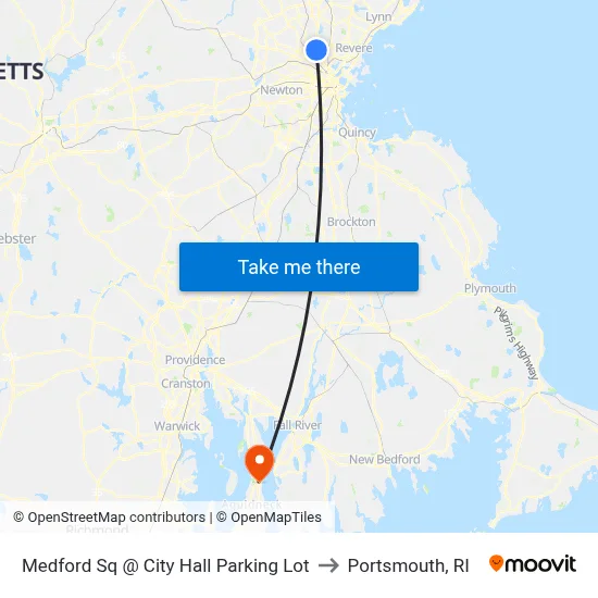 Medford Sq @ City Hall Parking Lot to Portsmouth, RI map