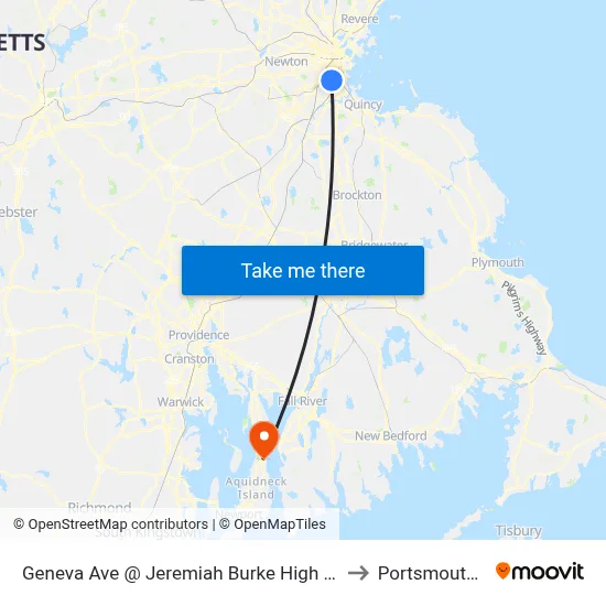 Geneva Ave @ Jeremiah Burke High School to Portsmouth, RI map